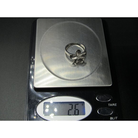 Size 6.25 Sterling Silver Cubic Zirconia Single Gem Flower Band Ring Vintage - Picture 7 of 7